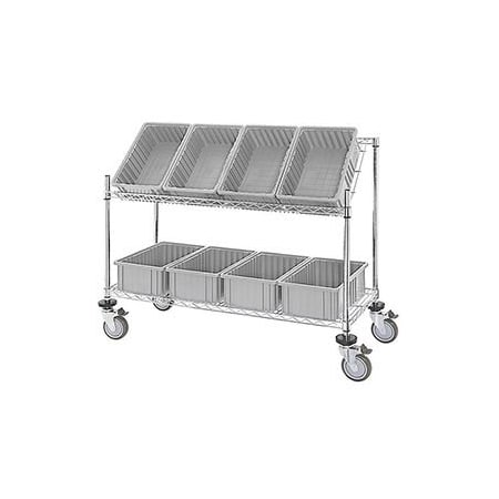 Global Industrial Easy Access Slant Shelf Chrome Wire Cart, 8 Gray Grid Containers 48Lx18Wx48H 493427GY